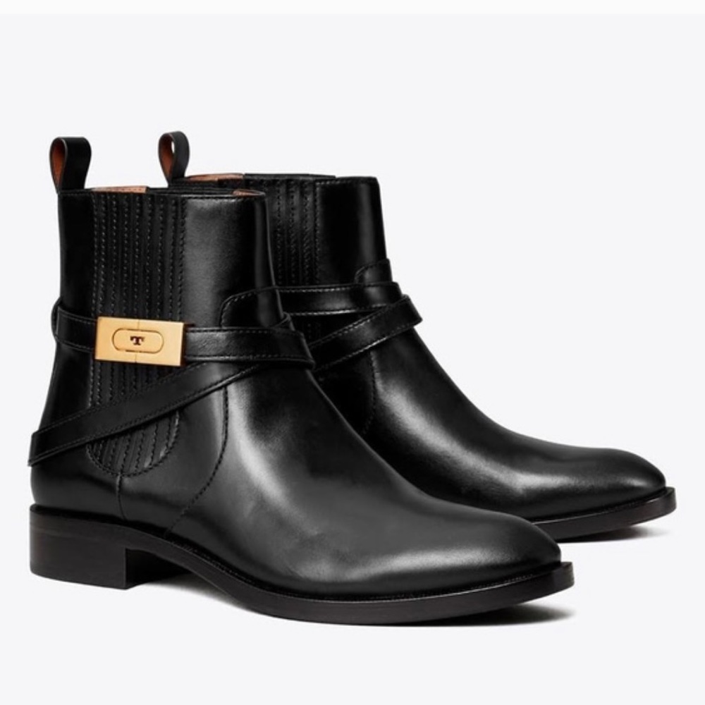 Tory Burch T Hardware Chelsea Leather Flat Boots